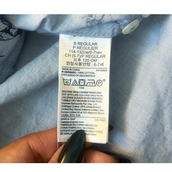 Gap Kids Blue Dinosaur Print Button-Down Boys Size S(6-7) - Picture 4 of 7